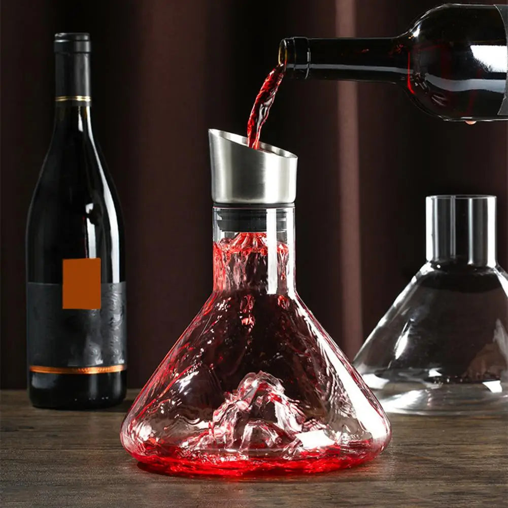 Decantador de vinho de vidro com aerador, filtragem de aço inoxidável