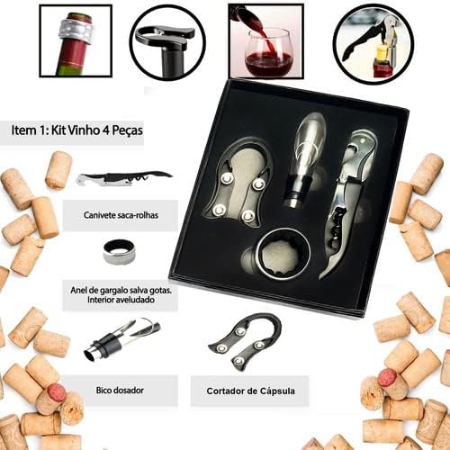 Kit Petisqueira Redonda Madeira + 4 Facas Queijo + 4 Peças Vinho Com Molheira Ramekin e Garfinhos p/Petisco