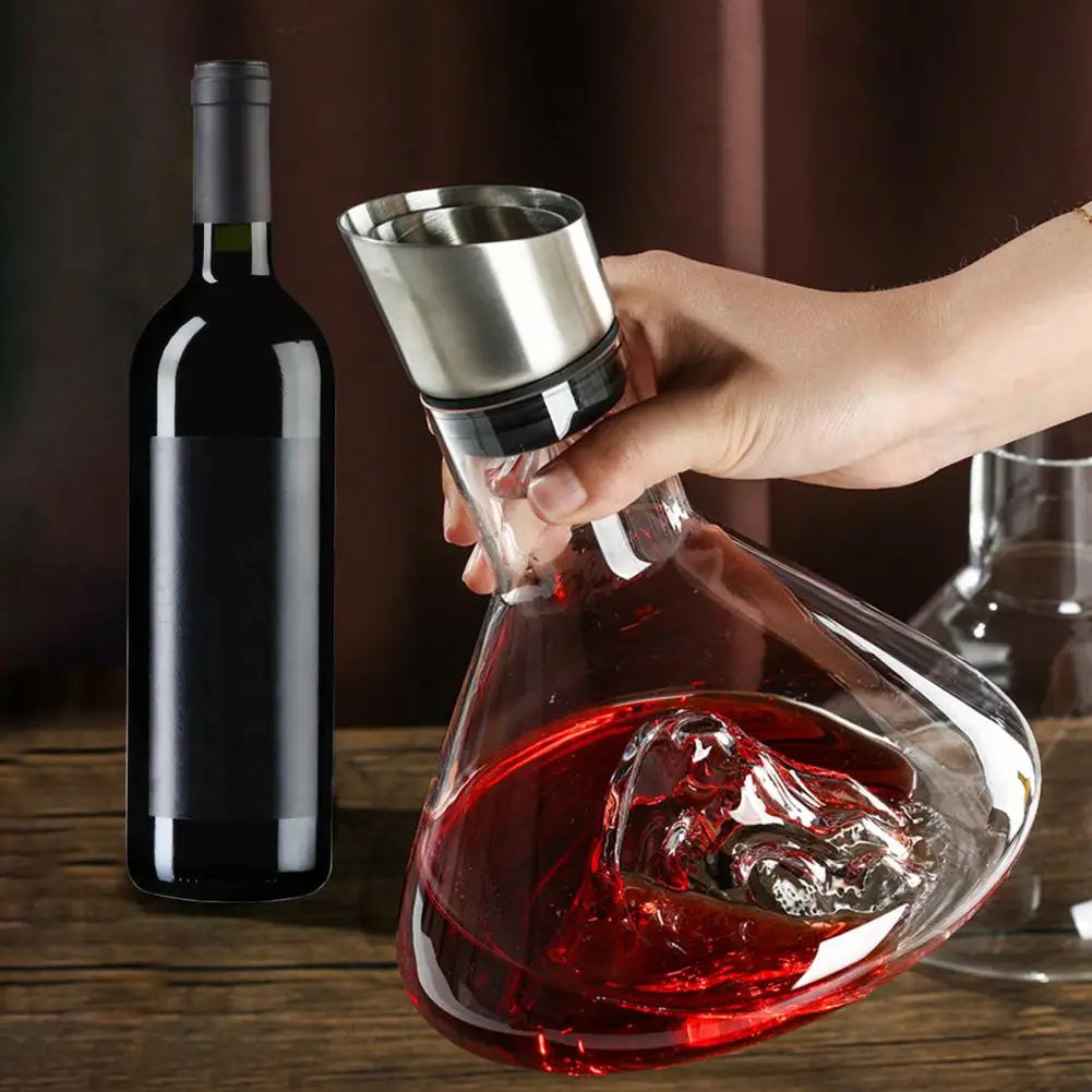 Decantador de vinho de vidro com aerador, filtragem de aço inoxidável